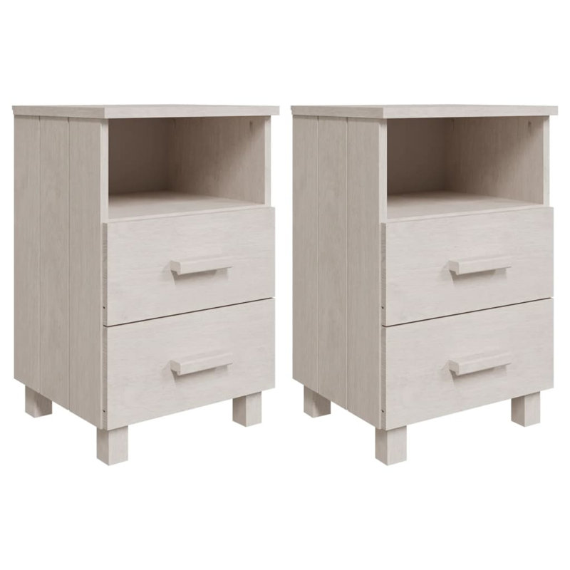 Hamar Nightstand Storage Bedside Cabinet Nightstand with 2 Drawers Pine Wood, White, Set of 2