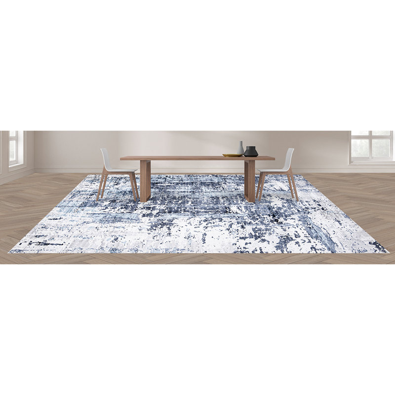 Abstract Area Rug in Blue, Rectangle 2' x 3'