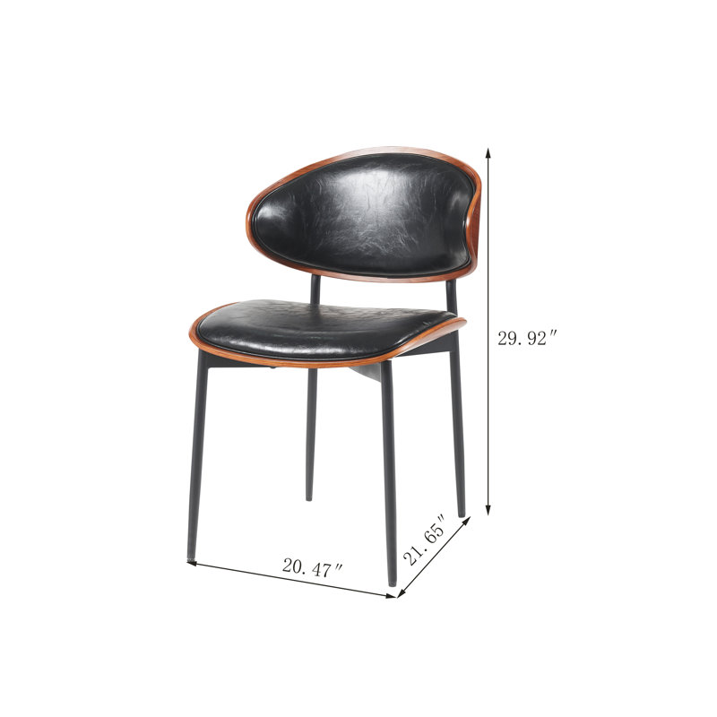 Ensemble de 2 chaises de salle à manger de style Mid-Century moderne, Cuir PU noir