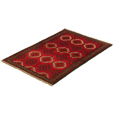 Tapis décoratif en laine rouge noué à la main New Age 3 pi 3 po x 5 pi 8 po one-of-a-kind Bethe