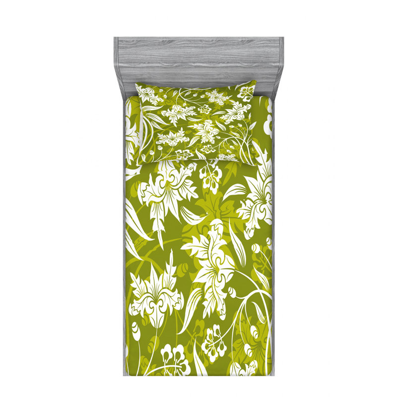 Microfiber Floral Sheet Set, Twin Sheet Set with Fitted Sheet