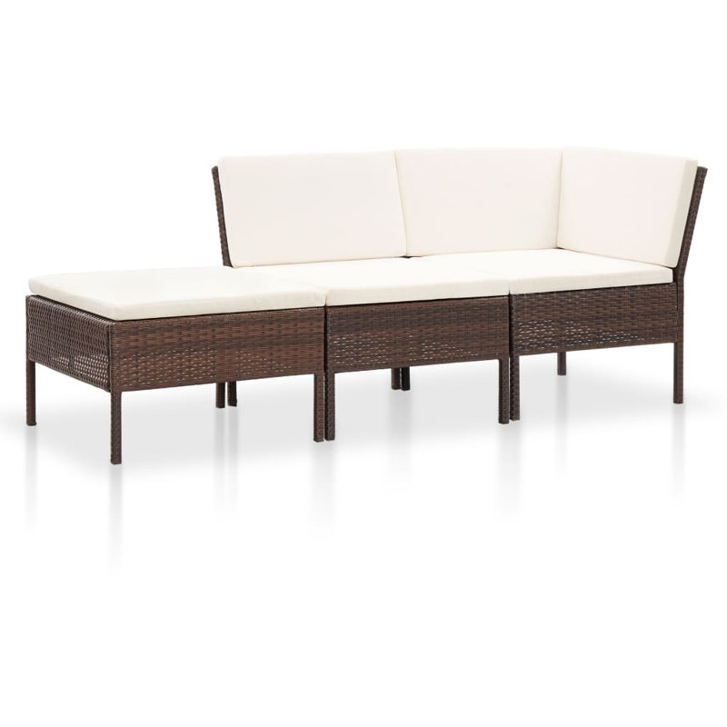 Dadrien 3 Piece Rattan Sofa Seating Group with Cushions, Cream, Brown