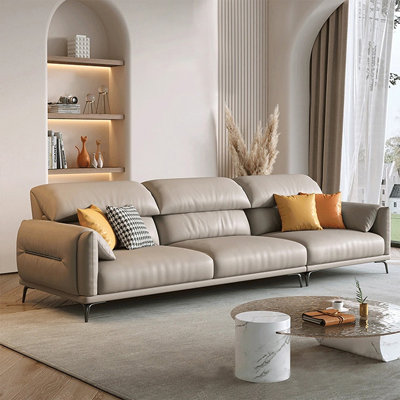 Gray Genuine Leather Modular Sofa cushion couch