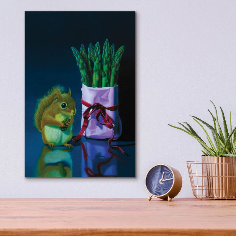 «Écureuil et asperge» par Valery Vecu Quitard, art mural en verre acrylique, H 16 po x l 12 po x P 0,13 po