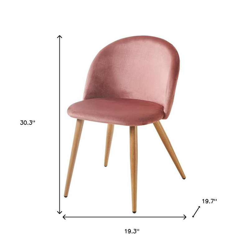 Ensemble de deux chaises d'appoint de salle à manger rembourrées en velours rose et chêne
