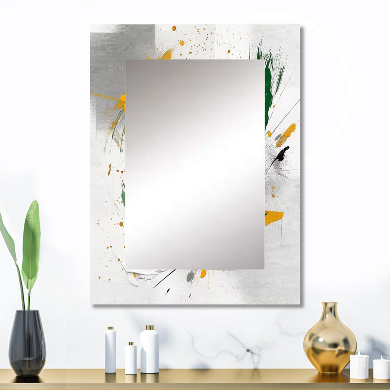 Yellow and Green Abstracted Perspectives III - Abstract Decorative Mirror, Yellow Large Wall Mirror, Printed Metal Art