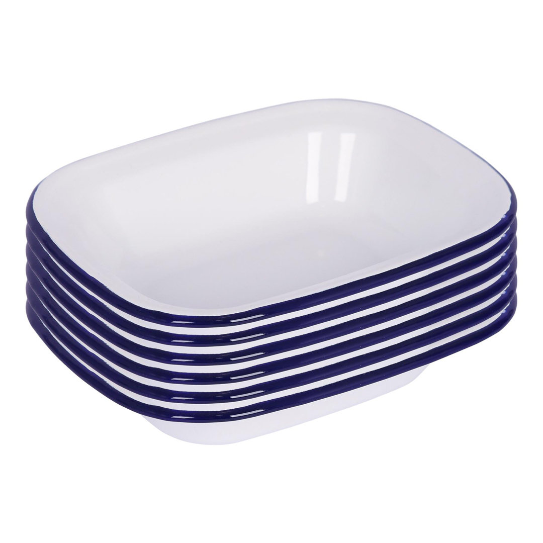 White Enamel Pie Dishes - 22 x 16.5cm - Blue - Pack of 6 - Image 4