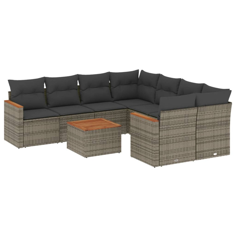 Vidaxl Garden Sofa Set Grey PE Rattan 9 Piece Set Modular