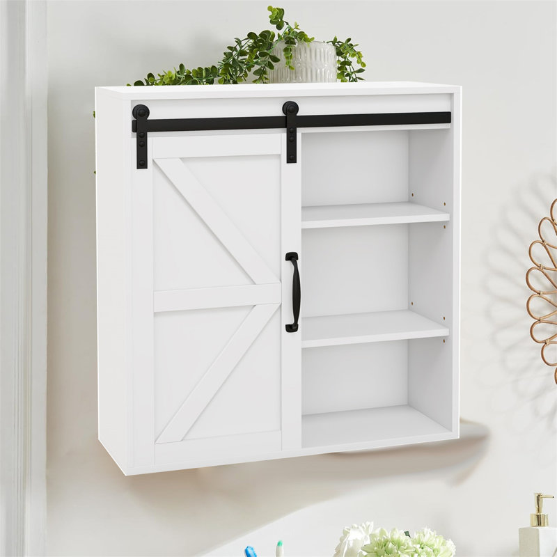 Bathroom Wall Cabinet,medicine Cabinet With Sliding Barn Door And Adjustable Shelf