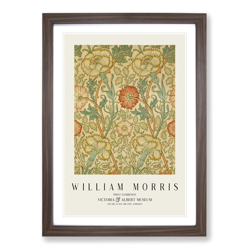 Pink and Rose Print by William Morris - Picture Frame Painting, Walnut Framed, 36cm H x 27cm W x 2cm D