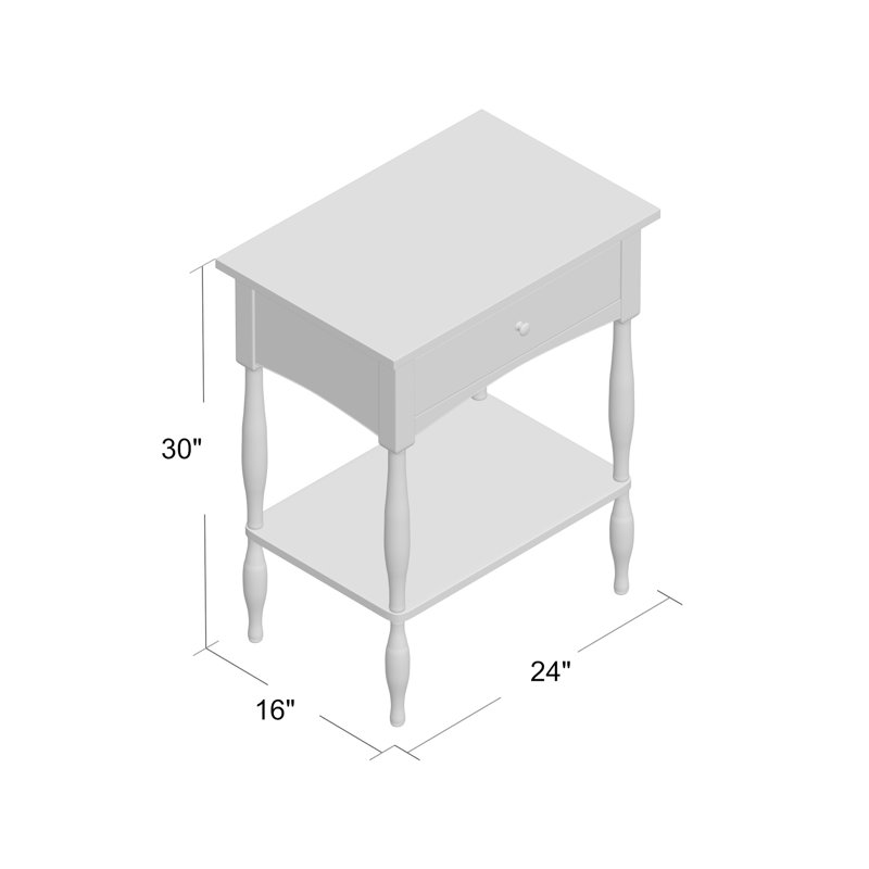Artus 24" Wide Cottage Beach House Design End Table with 1 Drawer and 1 Open Shelf, Charcoal