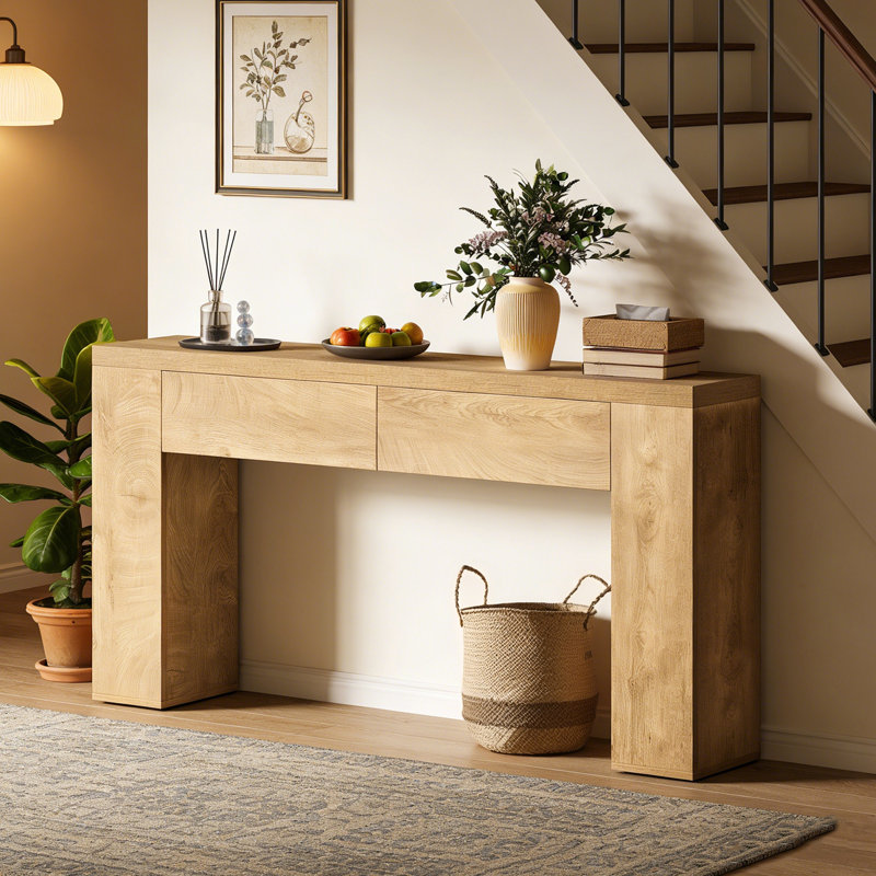 Console 63 po avec tiroirs, Brun