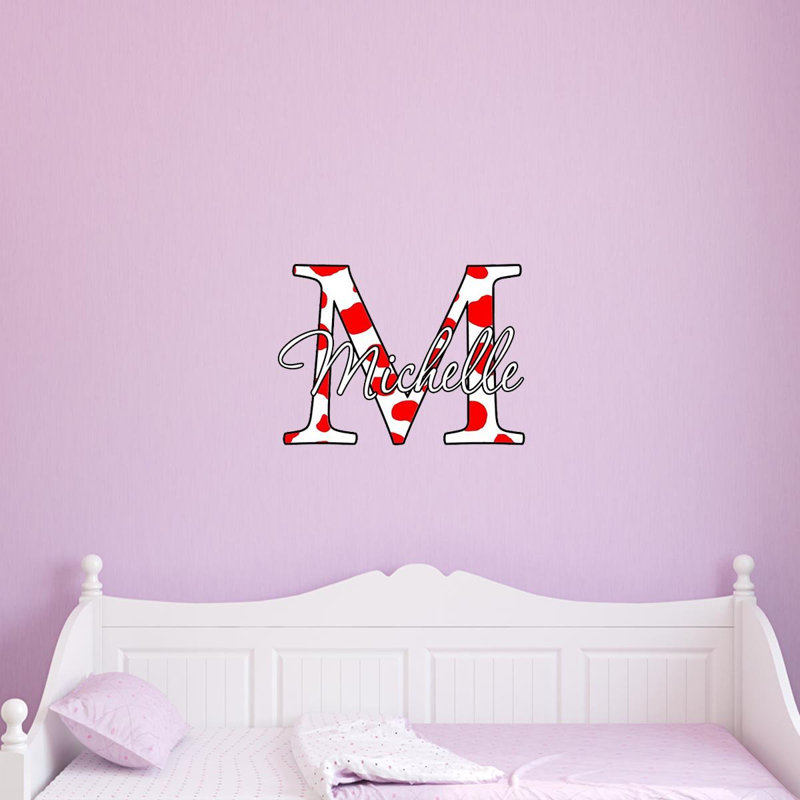 Décalcomanie murale nom imprimé monogramme, H 14 po x l 14 po x P 0,01 po, Rouge, Oui