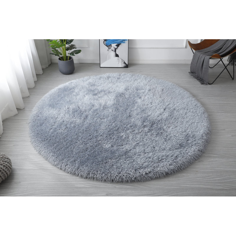 Tapis à poil long gris Gunhwat, Rond 7 pi