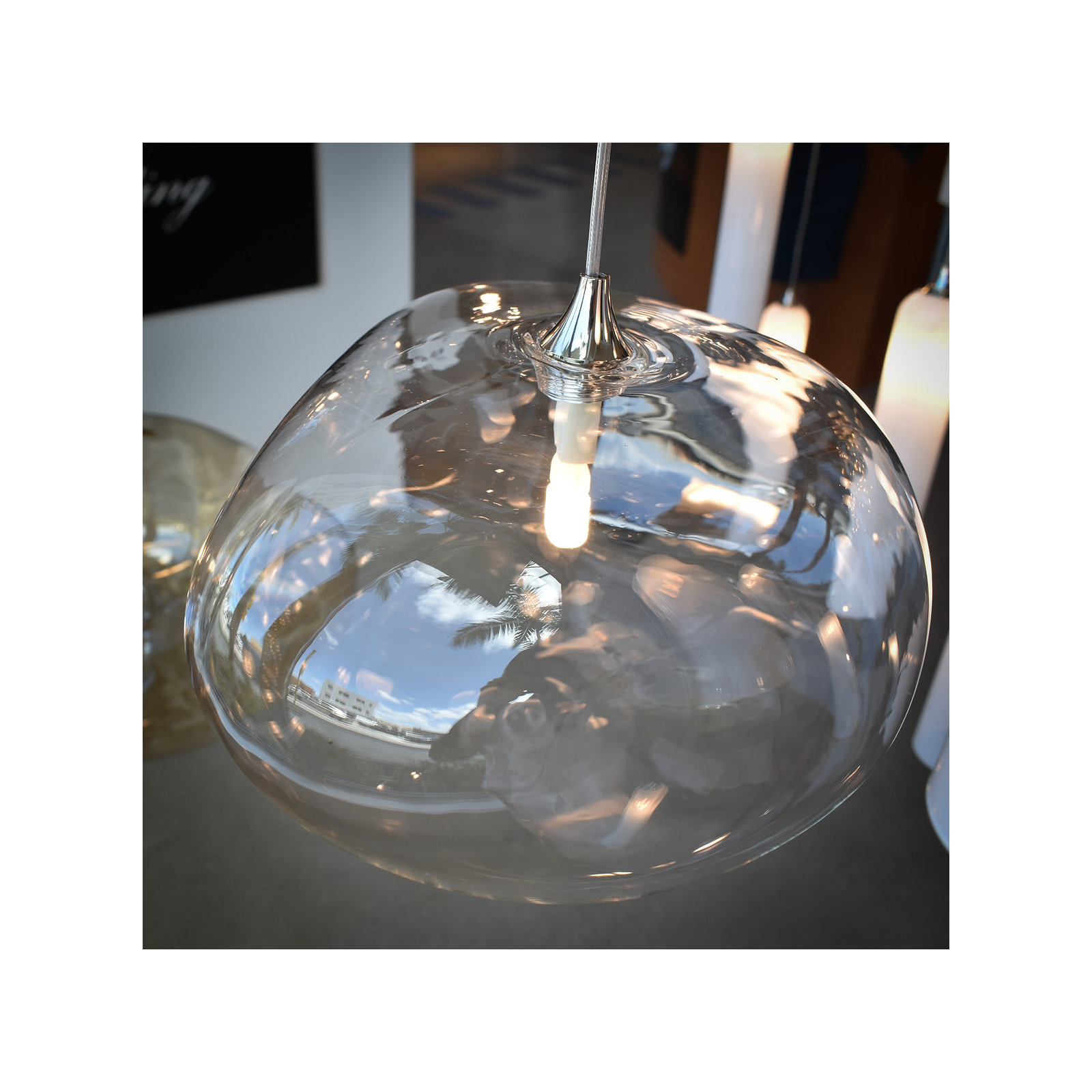 Kloud 1 - Light Single Globe Pendant, Light Amber, Chrome, 8" H x 14.6" W x 12" D