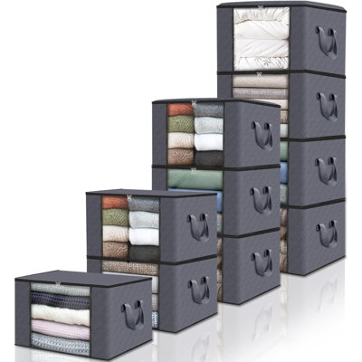 Paquet de 10 boîtes de rangement pour vêtements, sacs de rangement pliables en tissu épais, contenants de rangement pour l'organisation de la chambre à coucher, placard, vêtements, édredon, rangement et rangement avec poignée