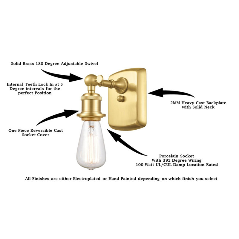 Anacaren Steel Armed Sconce, Satin Gold, Glossy White