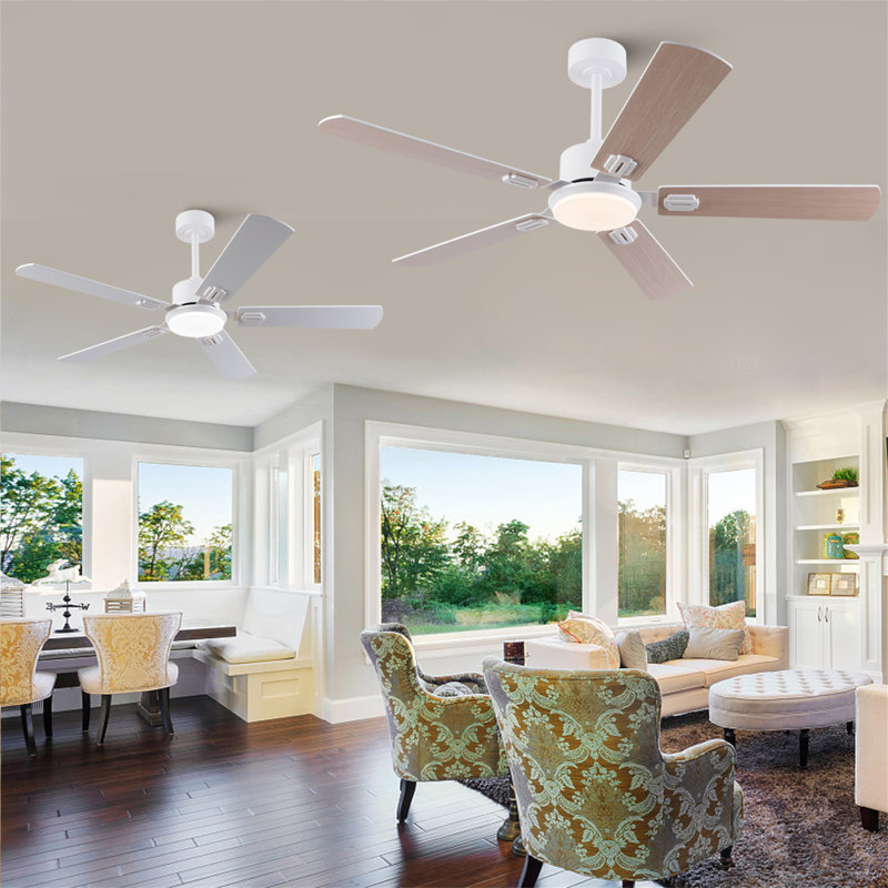 Ventilateur de plafond de 42 pouces avec lumière et télécommande, ventilateur de plafond moderne à profil bas pour chambre à coucher, 5 pales avec double finition en bois blanc et naturel, lumière DEL à intensité variable, moteur réversible à 6 vitesses
