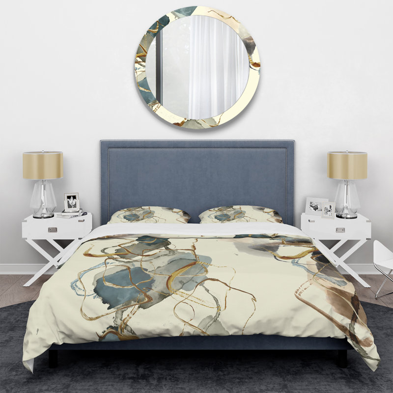 Gold Glam Squares VI - Ensemble de housse de couette abstrait - Microfibre de polyester