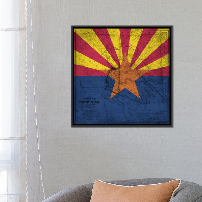 " Arizona (Vintage Map) " by ICanvas, 26" H x 26" W x 1.5" D, Black Floater Framed Canvas, No Mat