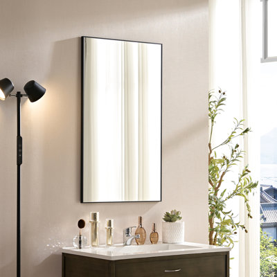 Miroir de salle de bain mural 60 po x 22 po carré noir, design minimaliste, cadre en aluminium, miroir rectangulaire à suspendre à 360 degrés de 60 po x 22 po pour salle de bain, support de luxe transparent