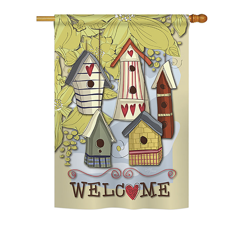 Drapeau maison / jardin en polyester Birdhouse Village, H 18,5 po x l 13 po