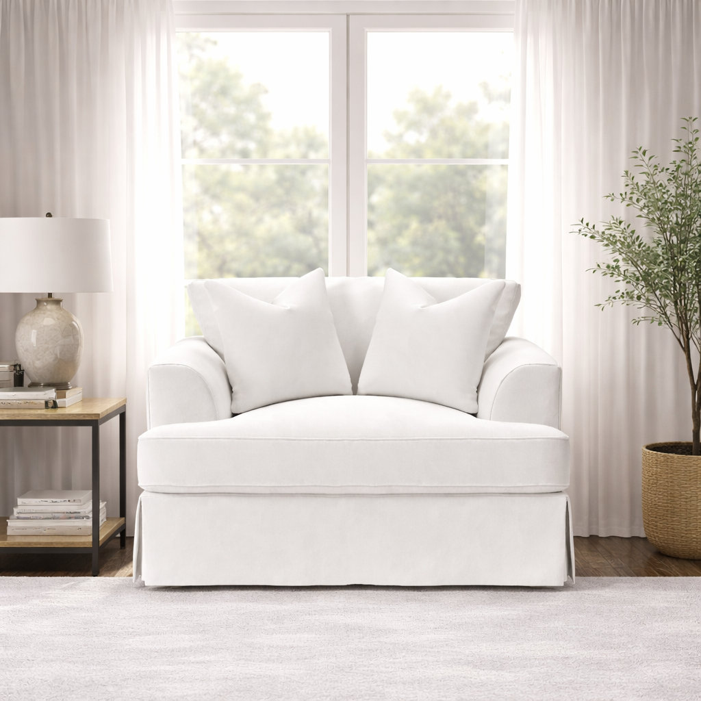 Lucia Slipcovered Chair and a Half, Apollo Pebble Boucle