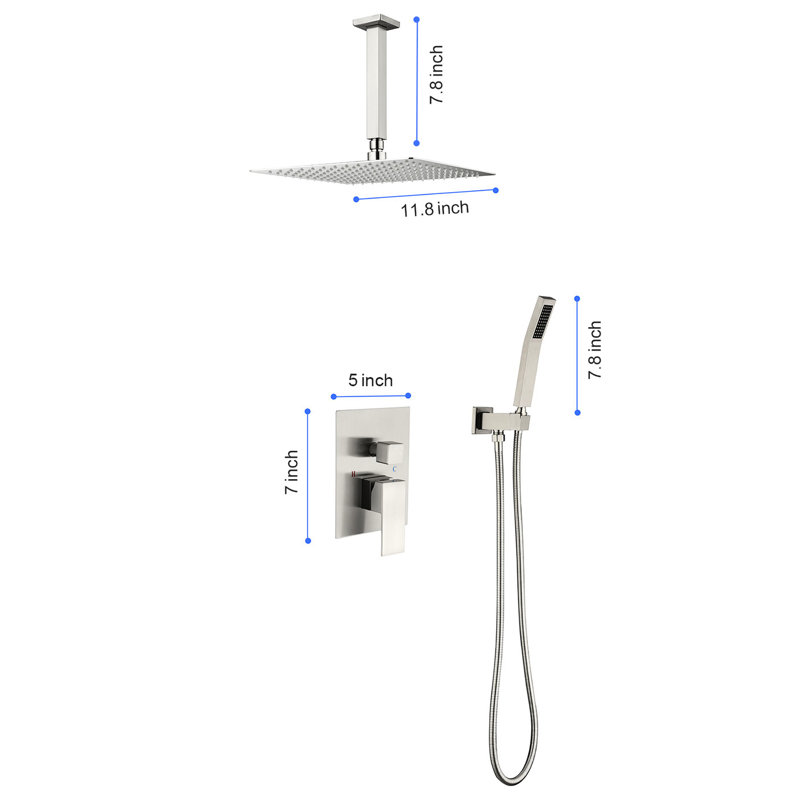 Ceiling Mounted Shower With Self-Cleaning Feature & Robust Water 12" System Mount: Consistent And Flow, Silver