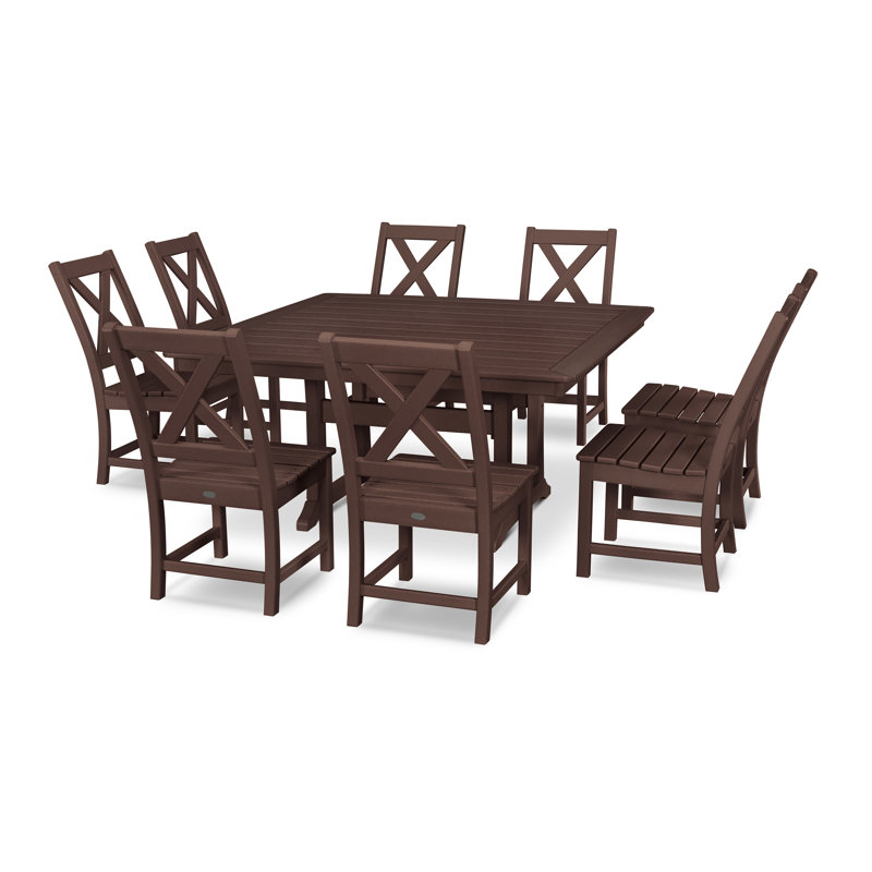 Braxton 9-Piece Nautical Trestle Dining Set, Mahogany