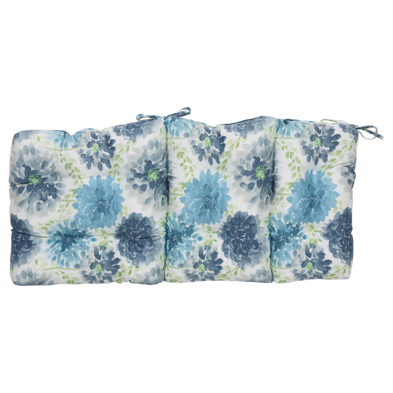 Coussin de chaise d'extérieur capitonné, L 20 po x P 20 po, Blanc / bleu / floral gardénia