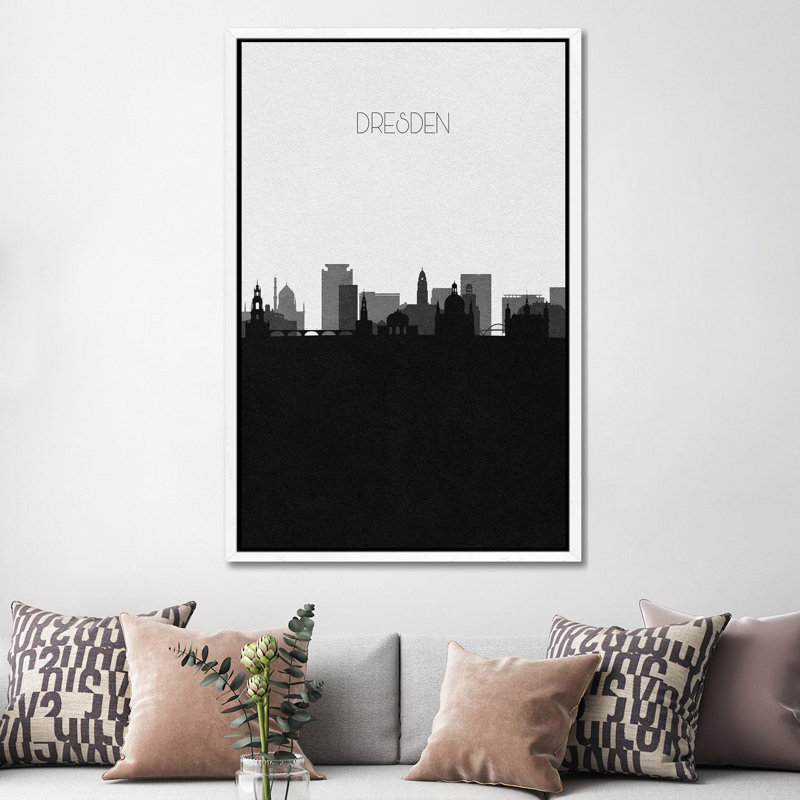 Dresden, Germany City Skyline by Ayse Deniz Akerman - Print on Canvas, White Framed Canvas, 101.6 cm H x 66.04 cm W