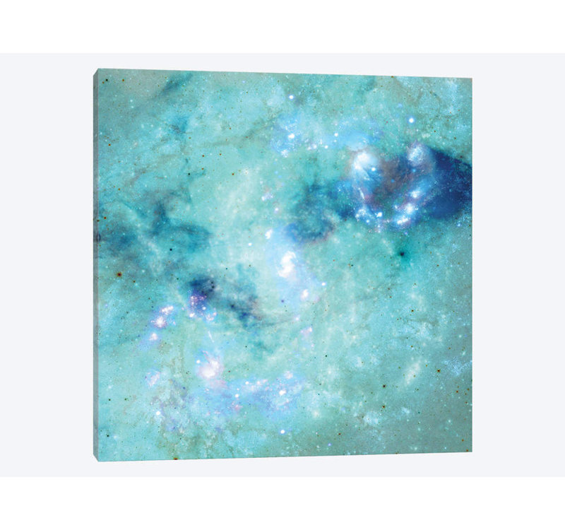 «Blue Abstract Galaxy», impression sur toile tendue, H 16 po x l 16 po x P 1 po, Papier d'art encadré noir, Blanc