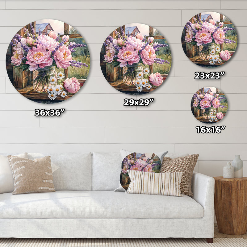 Blush pivoine et lavande II - reproduction d'art traditionnelle rose en métal, H 23 po x l 23 po