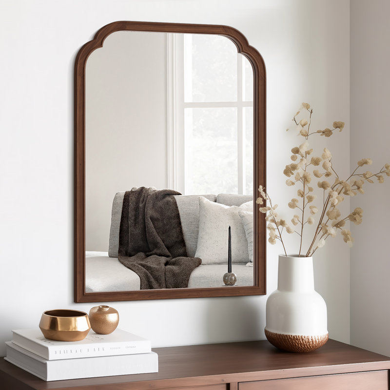 Ancalin Solid Wood Arched Wall Mirror, Walnut, 30" x 22"