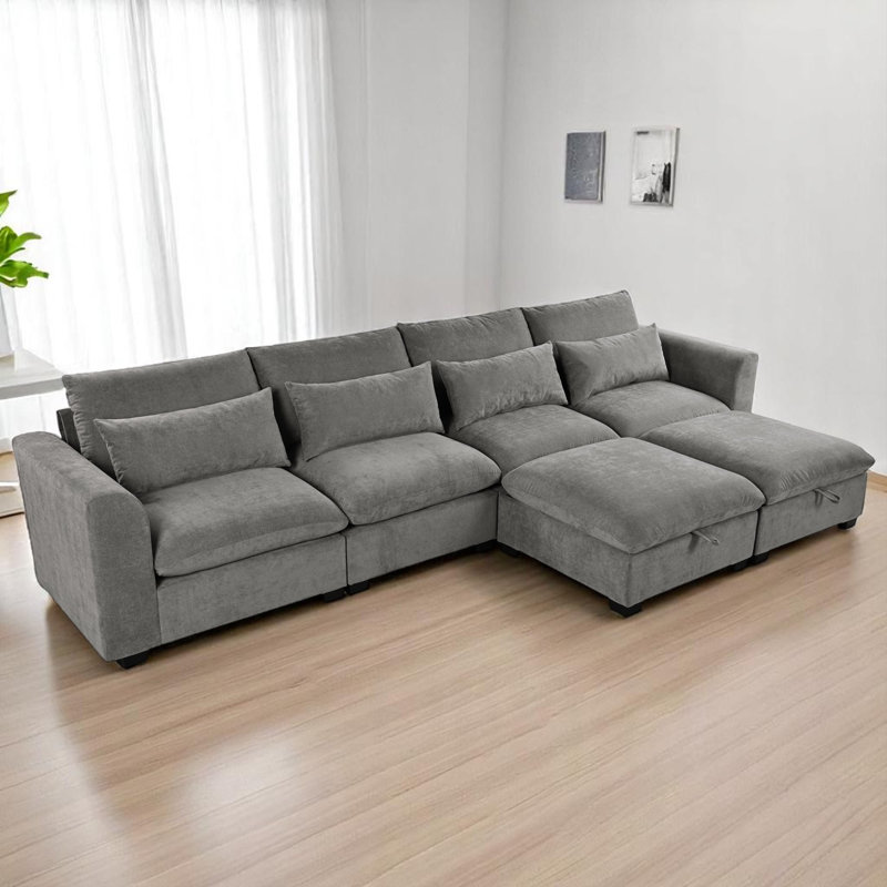 6 - Piece Upholstered Sectional, Gray  Polyester/Linen Blend
