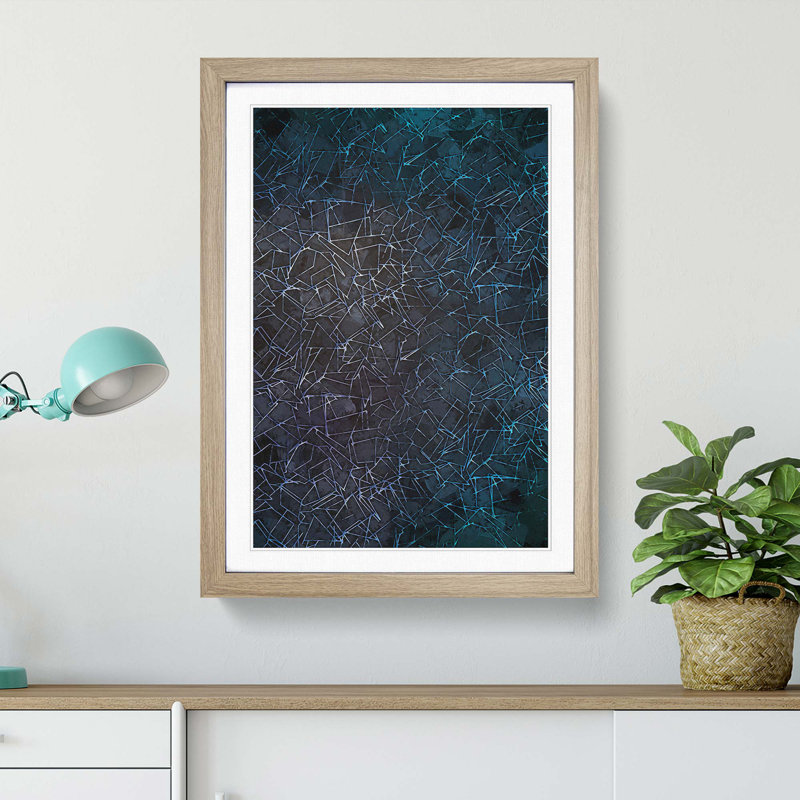 Geometric Blues in Abstract - Framed Print, Oak Framed, 48cm H x 36cm W x 2cm D