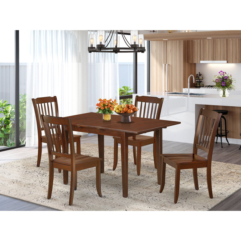 5 Piece Dining Table Set for 4 Includes a Rectangle Kitchen Table with Butterfly Leaf and 4 Kitchen Dining Chairs, Mahogany