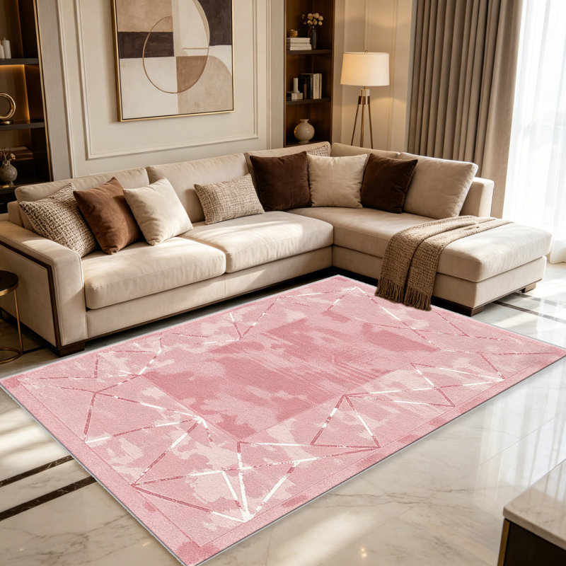Pink Geo area rugs for Living Room, Soft and Comfortable, Suitable for all seasons, easy to maintain, machine washable Indoor floor mat, Under Table Farmhouse suitable for Bedroom, Dining Room, Study, Patio, Balcony, Home Decor