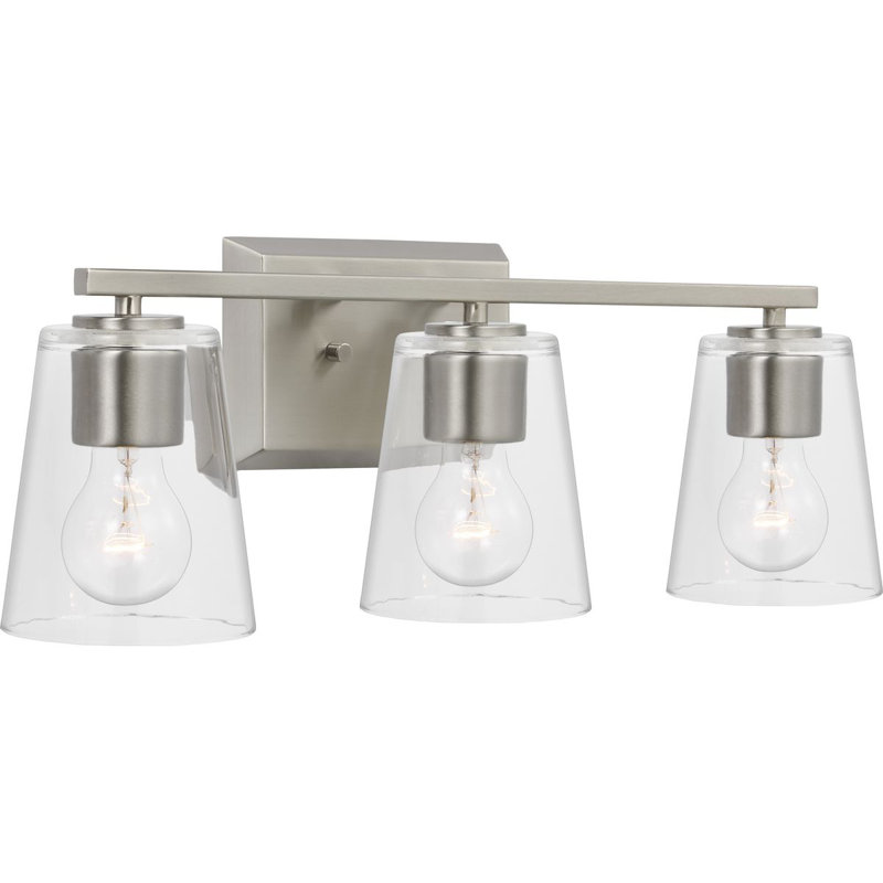 Éclairage pour meuble-lavabo à intensité variable 3 lumières Rozerin, Nickel brossé, Transparent