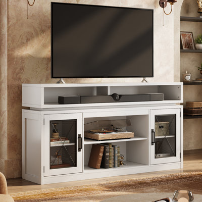 Mercato 59" Farmhouse TV Stand for TVs Up to 65" with Steel-Mesh Doors, Modern Entertainment Center with LED Lights, Storage Cabinets & Adjustable Shelves, Wooden Media Console for Living Room and Bedroom