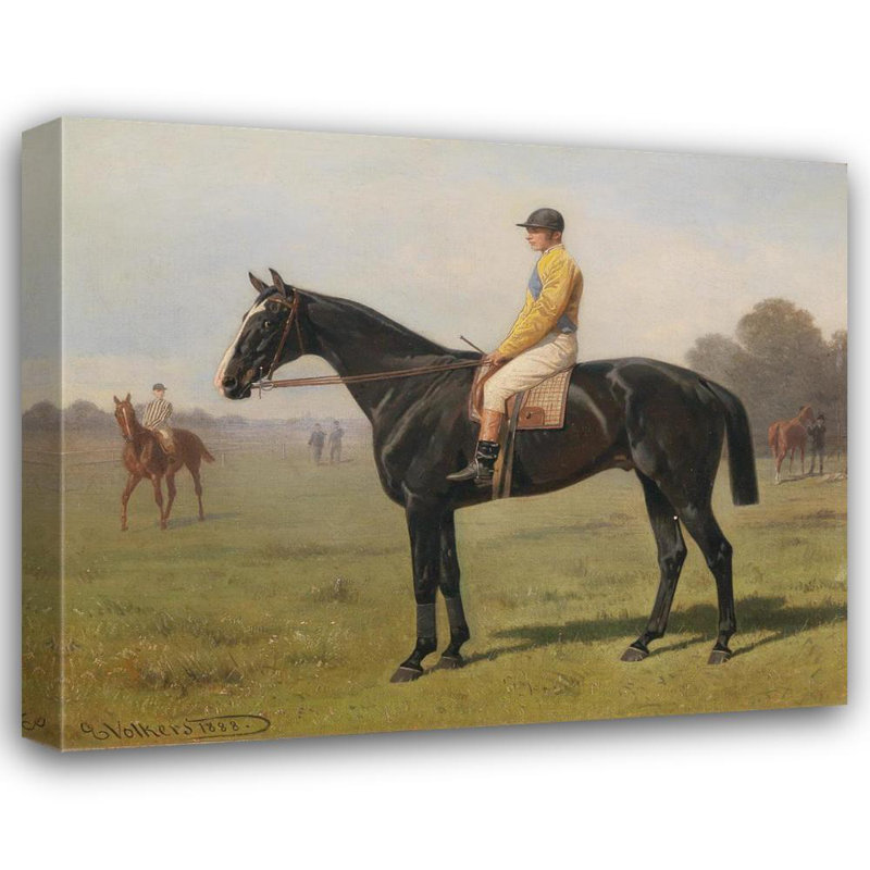 «Horse with Jockey» par Emil Volkers - Toile tendue avec châssis, H 48 po x l 33 po
