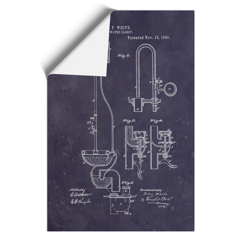 Toilet Water Closet Patent Dark - Frameless Print, 42cm H x 30cm W x 0.1cm D