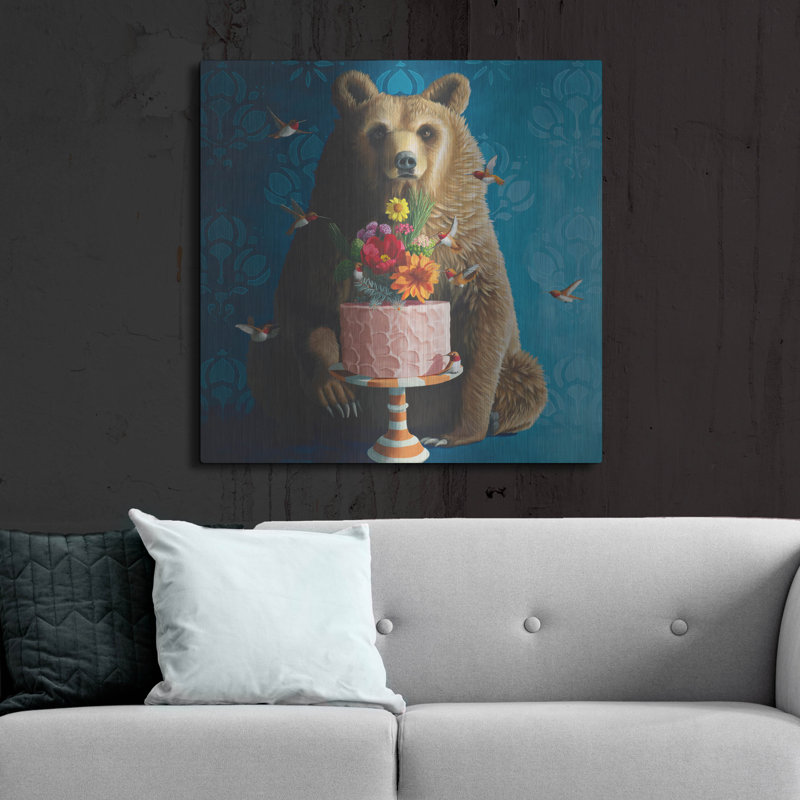  «Cake Bear On Blue» par Heather Gauthier, art mural en métal, 36 po x 36 po, H 36 po x l 36 po