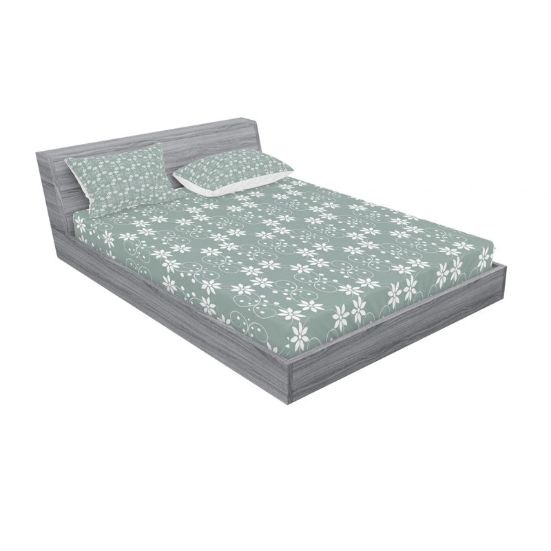 Microfiber Floral Sheet Set, Queen Sheet Set with Fitted Sheet
