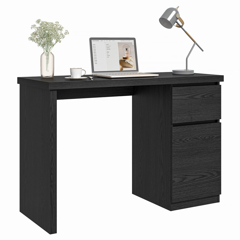 Black Engineered Wood Computer Desk with Drawer and Filing Cabinet