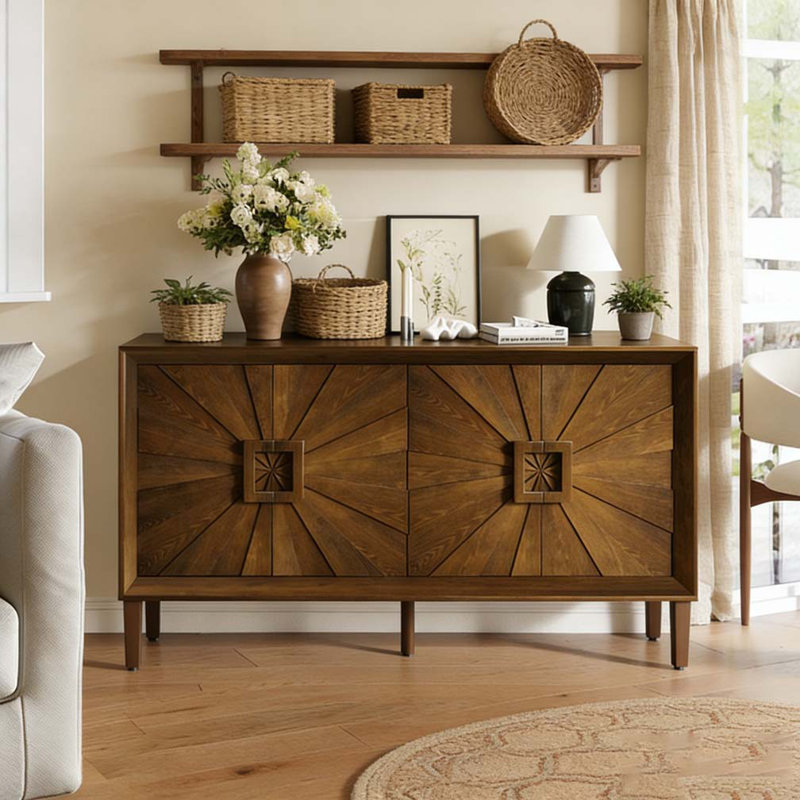 Armoire de rangement Rustic American Farmhouse Credenza Sunburst