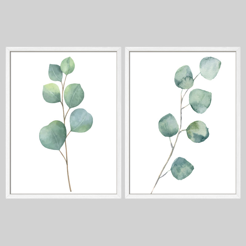 «Green Plants Botanical Minimalist Modern», impression encadrée, affiches, salle de bain, petit art mural, Blanc / Blanc
