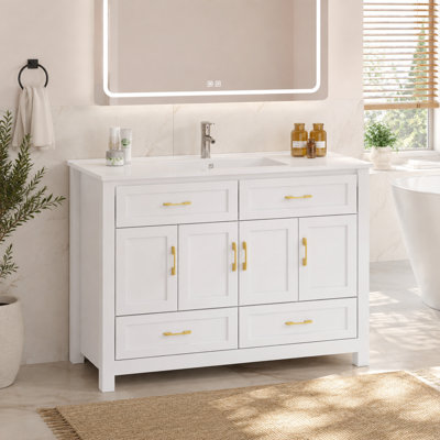 Bathroom Vanity with Resin sink Combo, Abundant Storage Cabinet -4 Soft close doors