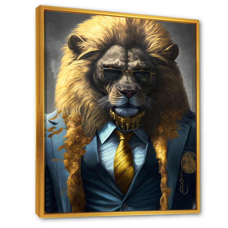 «Lion Gangster in NYC», impression sur toile, H 32 po x l 24 po x P 1 po, Toile avec cadre flottant or