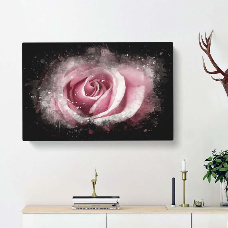 Pretty in Pink Rose Flower - Wrapped Canvas Painting Print, 35cm H x 50cm W x 3cm D